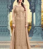 beige embroidered net semi stitched salwar with dupatta