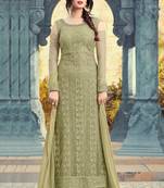 lime embroidered net semi stitched salwar with dupatta