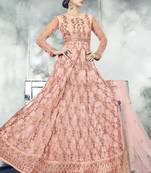 Pink Embroidered Net Semi Stitched Salwar With Dupatta