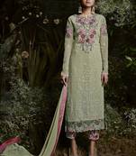 Lime Embroidered Georgette Semi Stitched Salwar With Dupatta