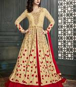 cream embroidered georgette semi stitched Anarkali Suit