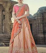 Coral embroidered silk semi stitched lehenga