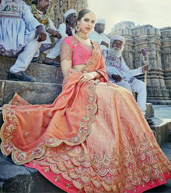 Coral embroidered silk semi stitched lehenga 2