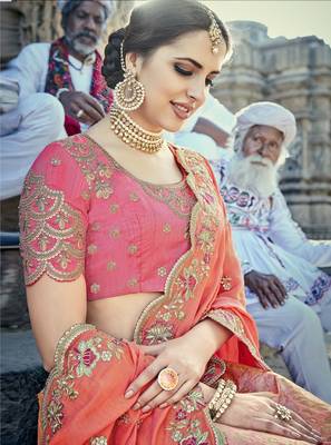 Coral embroidered silk semi stitched lehenga 3