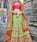 Parrot-green embroidered silk semi stitched lehenga