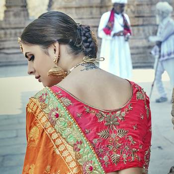 Parrot-green embroidered silk semi stitched lehenga 2