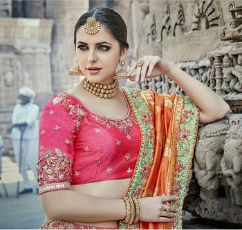 Parrot-green embroidered silk semi stitched lehenga 3