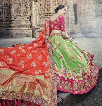 Parrot-green embroidered silk semi stitched lehenga 2
