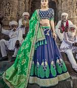 Navy-blue embroidered silk semi stitched lehenga