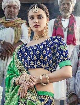 Navy-blue embroidered silk semi stitched lehenga 2