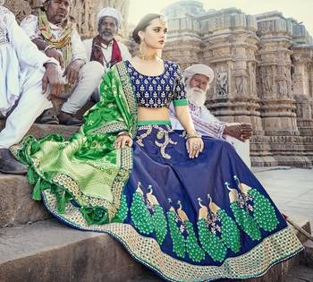 Navy-blue embroidered silk semi stitched lehenga 3