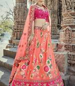 Coral embroidered silk semi stitched lehenga