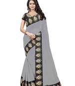Grey printed chanderi saree with blouse