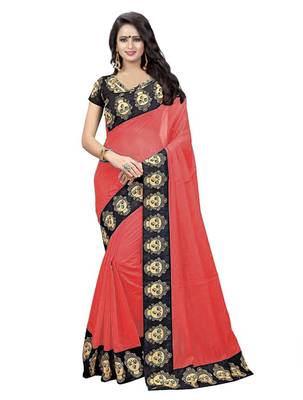 Orange Printed Chanderi Saree With Blouse 1