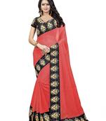 Orange Printed Chanderi Saree With Blouse