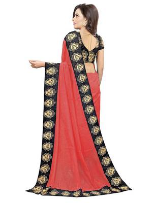 Orange Printed Chanderi Saree With Blouse 2