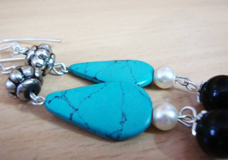 Turquoise and Black Earrings