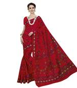 Blood red printed cotton saree with blouse