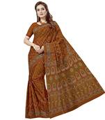 Light brown printed cotton saree with blouse