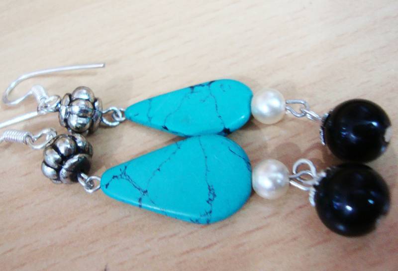 Turquoise and Black Earrings