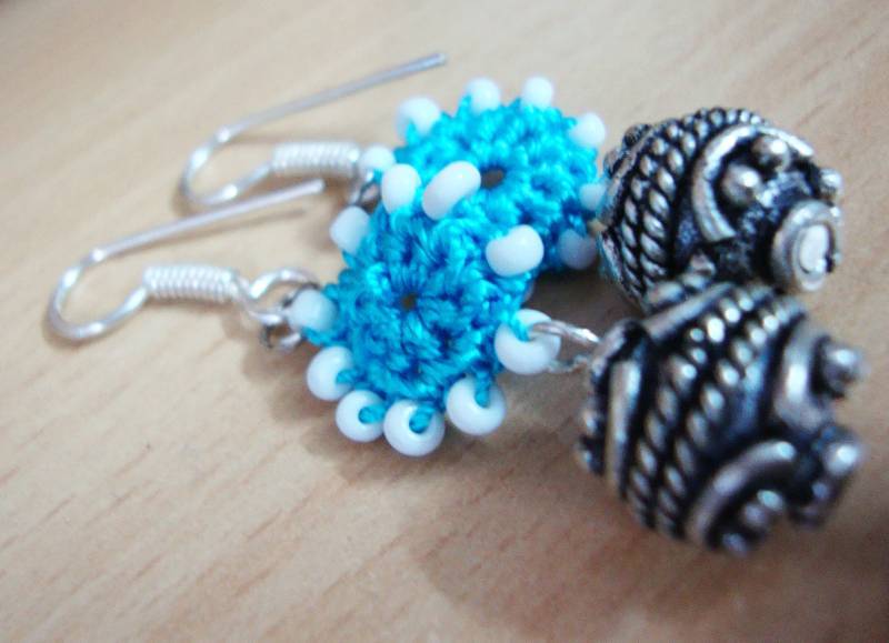 Crochet and German Silver Earrings