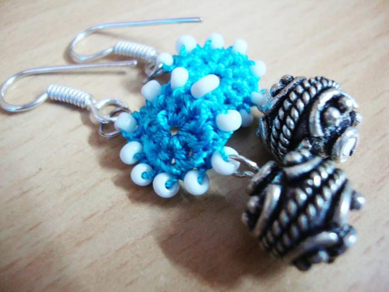 Crochet and German Silver Earrings