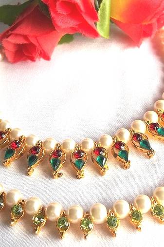 Multi color With Parrot green pearl necklace set