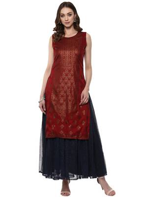Red printed polyester kurta 1