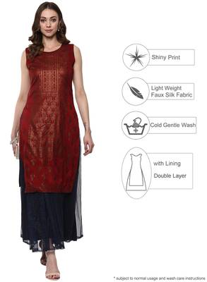 Red printed polyester kurta 2