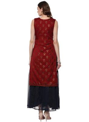 Red printed polyester kurta 3