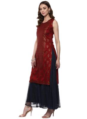 Red printed polyester kurta 4