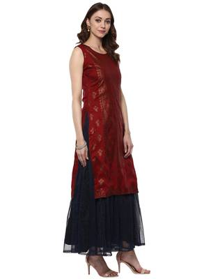Red printed polyester kurta 5