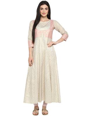 Beige printed cotton kurta 1
