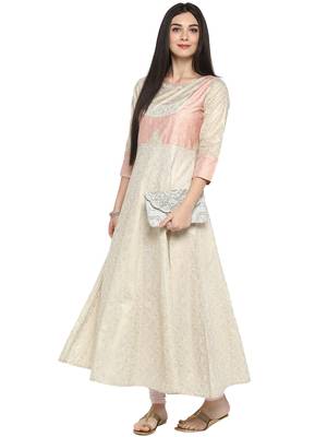 Beige printed cotton kurta 2