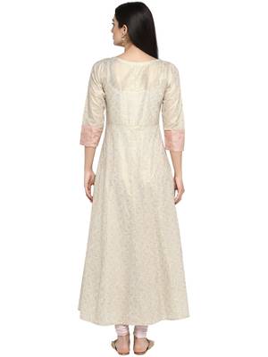 Beige printed cotton kurta 3