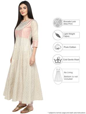 Beige printed cotton kurta 4