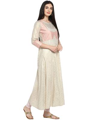 Beige printed cotton kurta 5