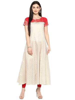 Beige printed cotton kurta 1