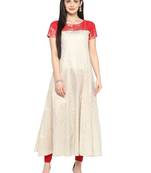 Beige printed cotton kurta