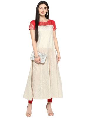 Beige printed cotton kurta 2