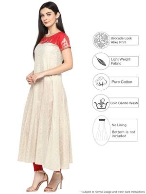 Beige printed cotton kurta 4