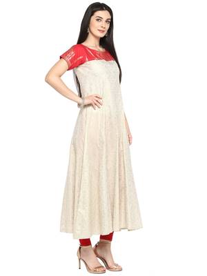 Beige printed cotton kurta 5