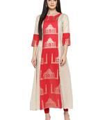 Beige printed cotton kurta