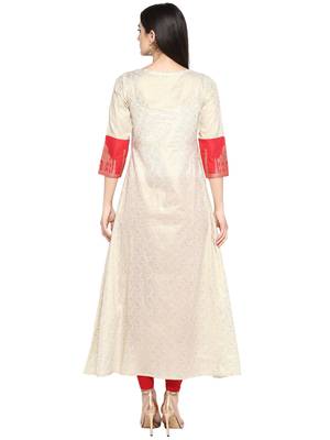 Beige printed cotton kurta 3