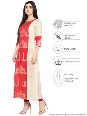 Beige printed cotton kurta 4