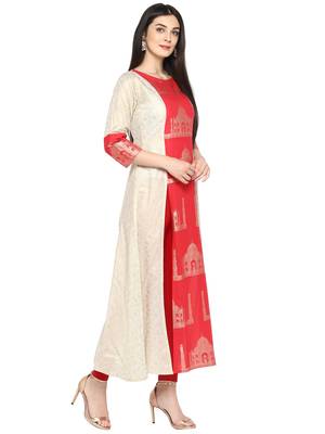 Beige printed cotton kurta 5