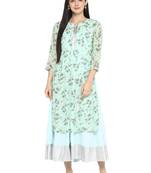Sea-green printed georgette kurta