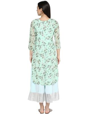 Sea-green printed georgette kurta 3