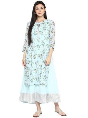 Sky-blue printed georgette kurta 1