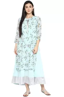 Sky-blue printed georgette kurta